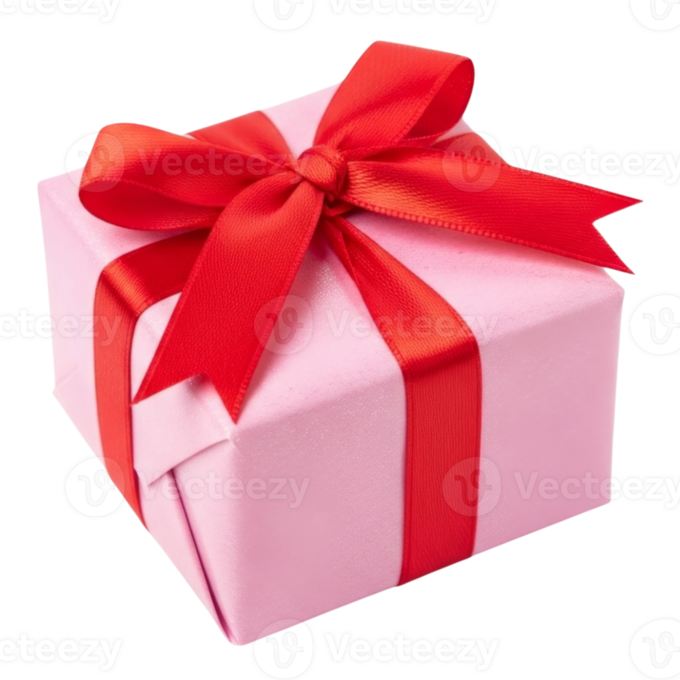 Pink gift box with elegant red ribbon for celebrations png