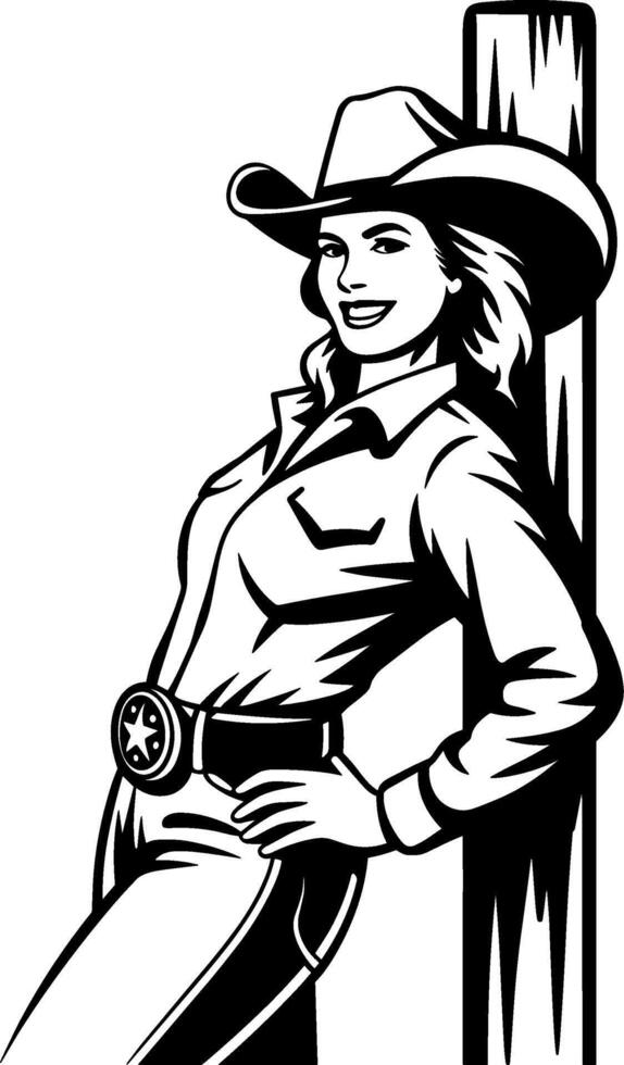 Cowgirl leaning against post vector