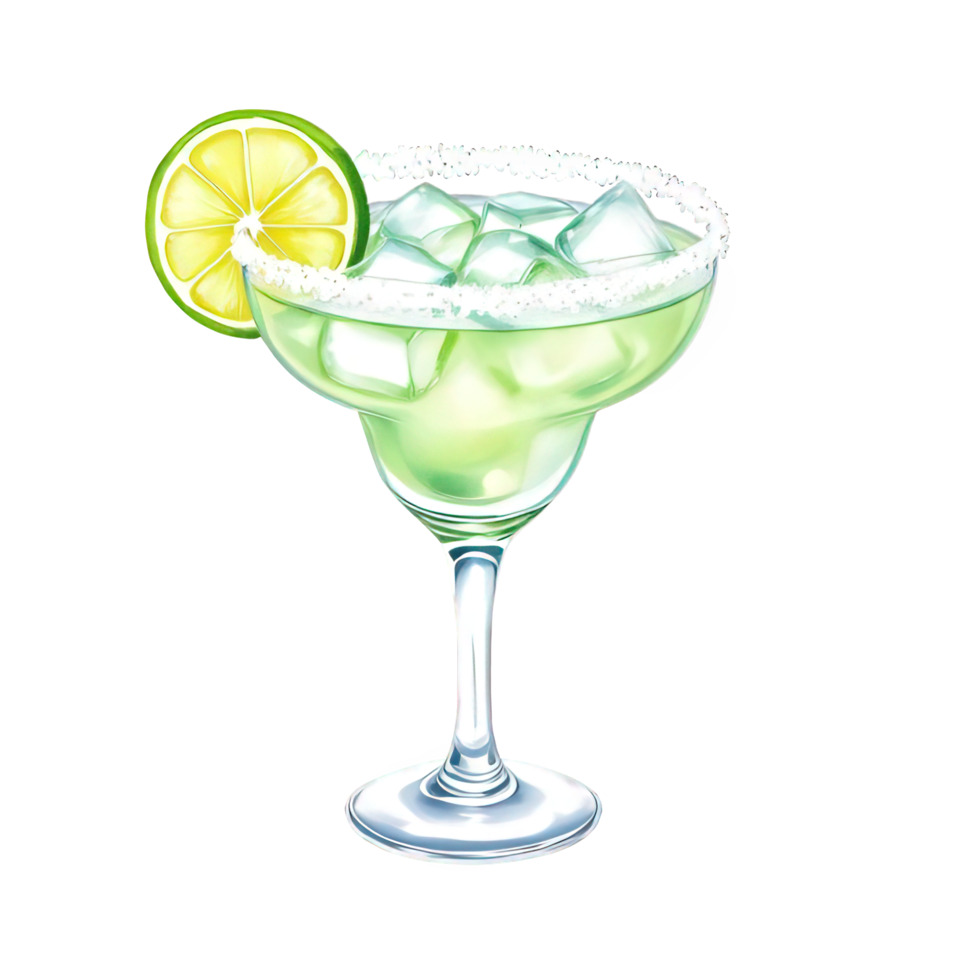 Refreshing lime margarita cocktail with ice cold png