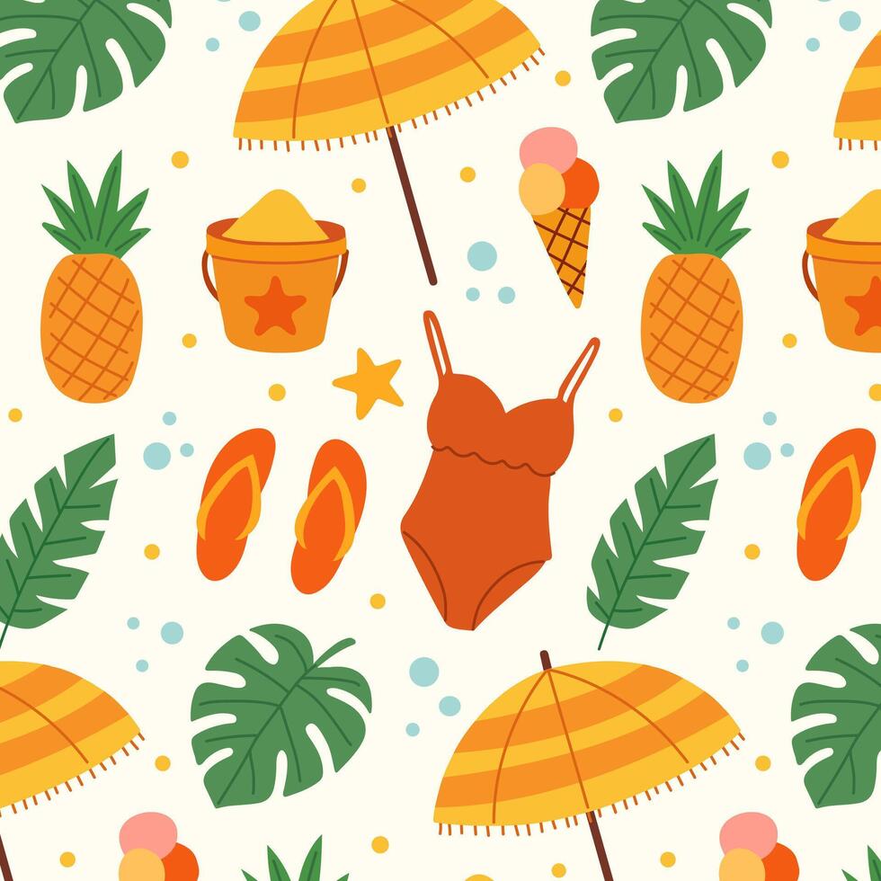 Summer beach pattern with hats and fruit vector