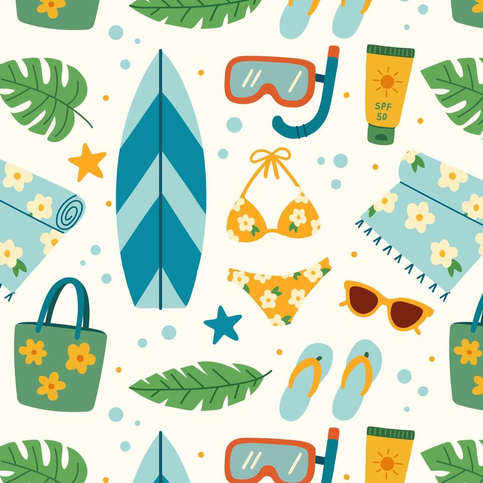 Colorful beach-themed pattern design vector