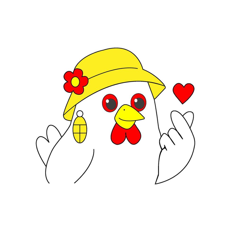 A cartoon chicken wearing a hat and holding a heart vector