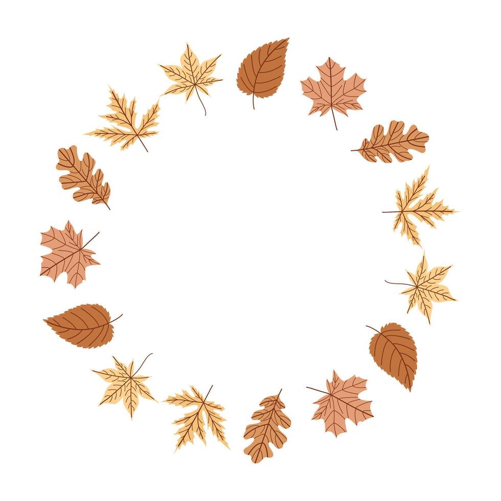 Autumn Leaf Wreath with Maple, Oak and Birch Hand Drawn Fall Circle Frame for Seasonal Decor and Cards vector