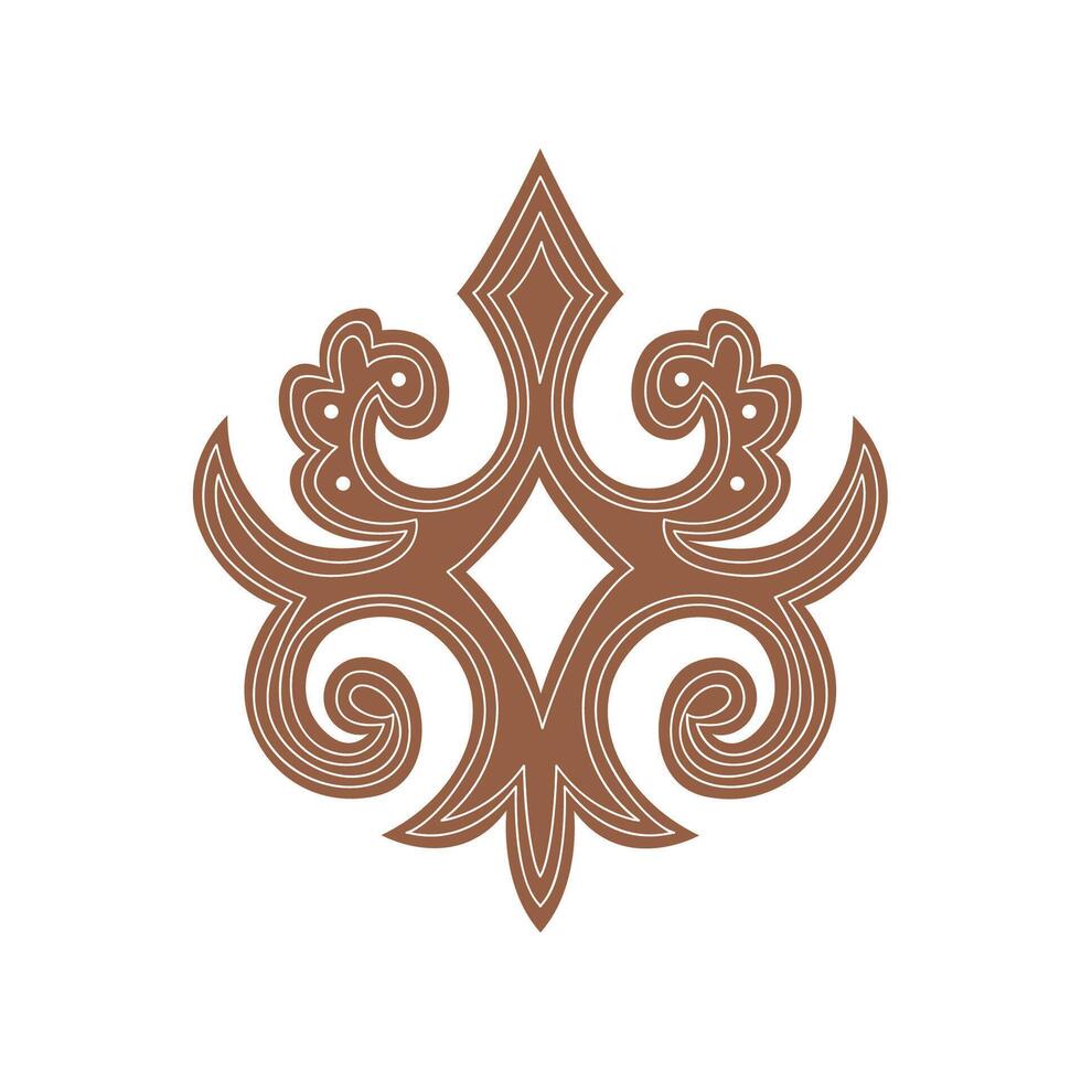 Kyrgyz ethnic ornament with bold curves and a diamond center. This symmetrical brown motif adds traditional flair to any folk or tribal design. Rich and iconic. vector