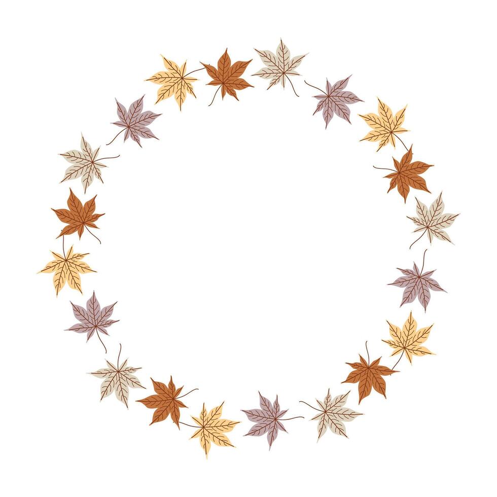 Autumn Maple Leaf Wreath in Warm Fall Colors Hand Drawn Circle Frame for Seasonal Cards and Invitations vector