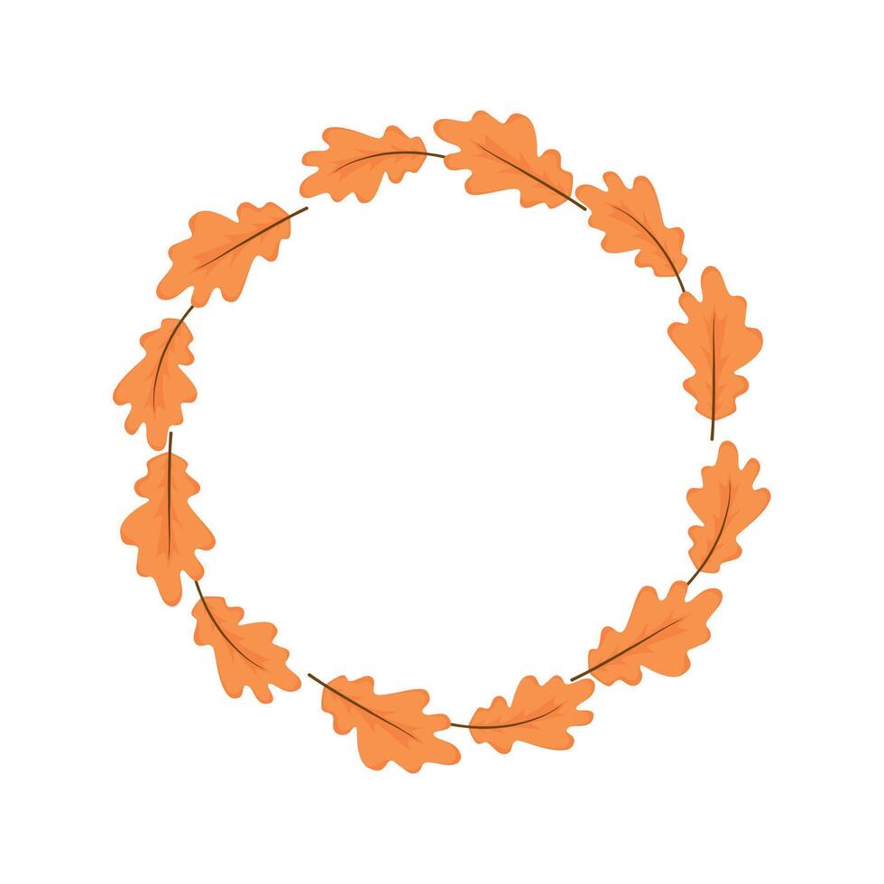 Autumn wreath made of oak leaves in flat style. Perfect for seasonal cards, invitations, and decor. Clean and modern fall composition. vector