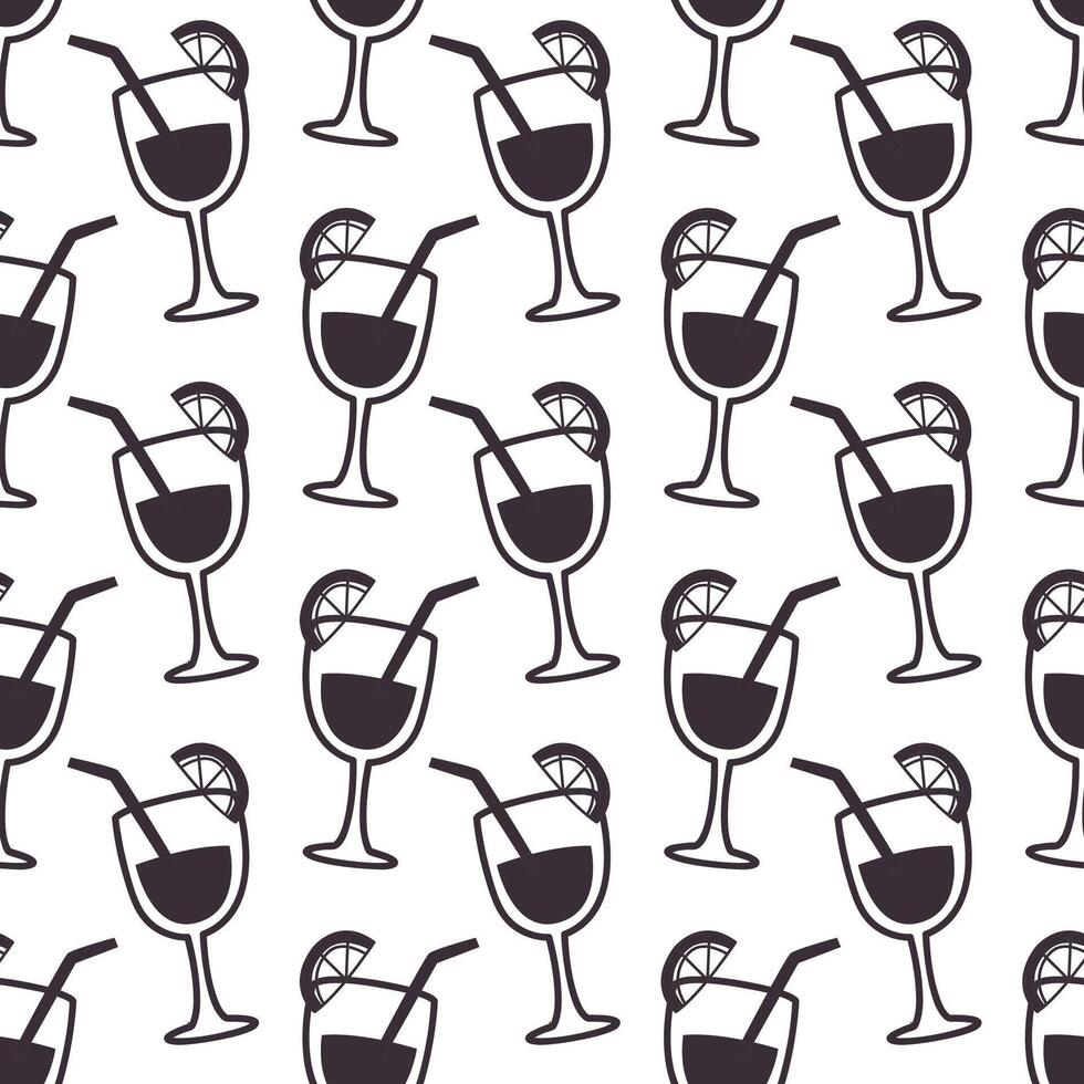 Seamless Cocktail Pattern with Citrus and Straws Summer Drink Background in Outline Style vector