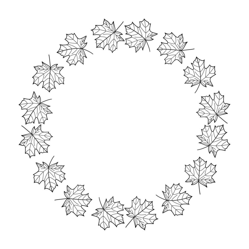 Maple Leaf Wreath Outline Hand Drawn Autumn Circle Frame for Invitations and Cards vector