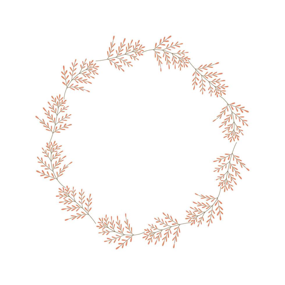 Hand Drawn Floral Wreath with Orange Leaves Minimal Botanical Frame Illustration vector