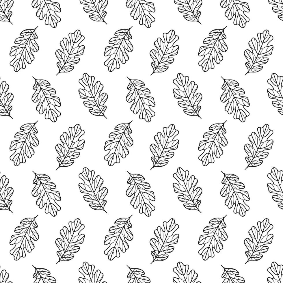 Seamless Oak Leaf Pattern Hand Drawn Black and White Autumn Foliage for Fabric, Wallpaper, and Packaging vector