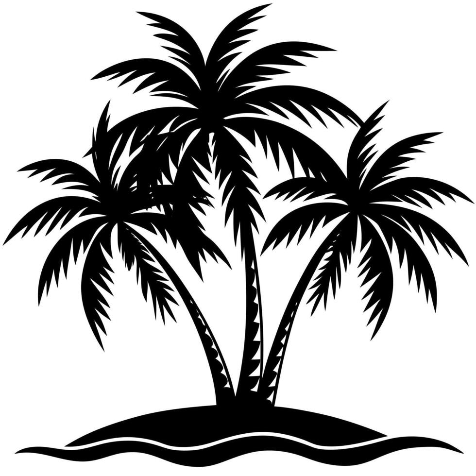 Tropical Island Silhouette with Palm Trees for Summer Vacation Design vector