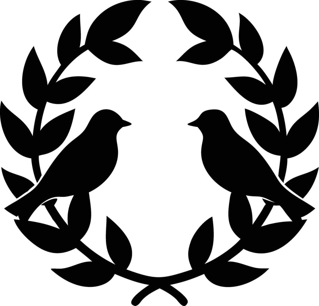 Minimalist Bird Silhouette Design with Circle Branch and Laurel Wreath Elements vector