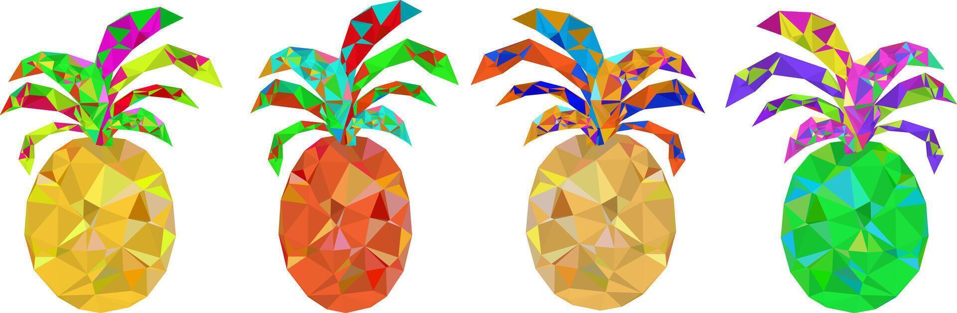 low poly pineapple set geometric tropical fruit illustrations with vibrant colors ideal for summer designs and abstract art vector