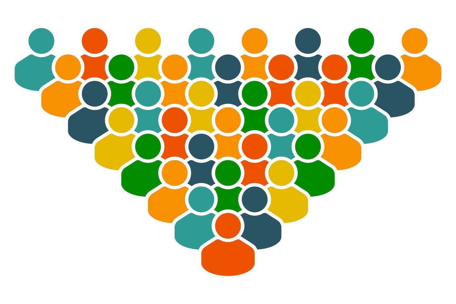 Colorful Crowd of People Icon. Multicolored Human Figures in Triangle Formation. Symbol of Diversity, Teamwork, Community, and Social Unity. vector