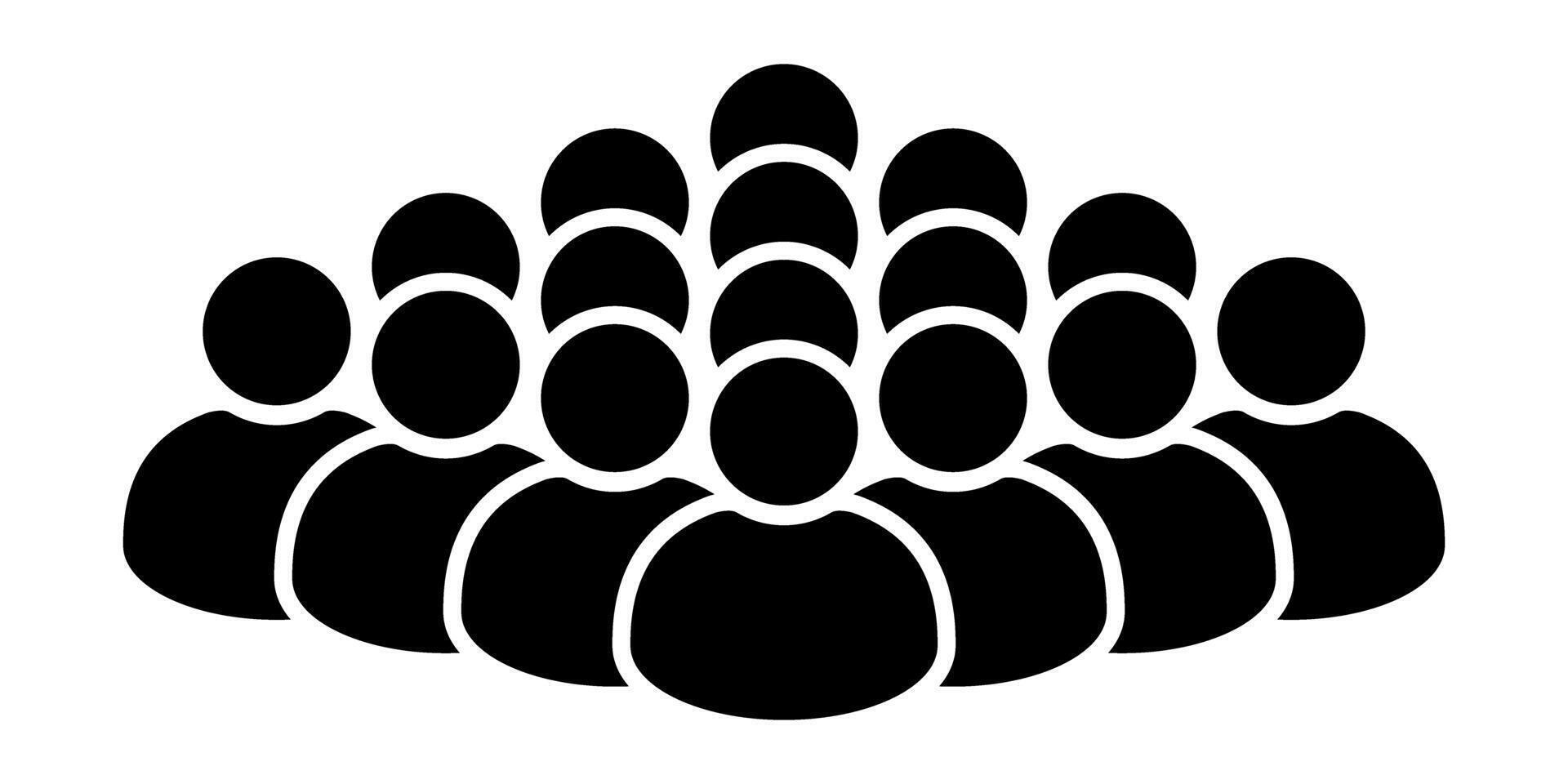 Crowd icon of group of people. Black silhouette of a community or audience. Teamwork, population, gathering, society, or business group concept. Simple modern symbol for web, apps, presentations. vector