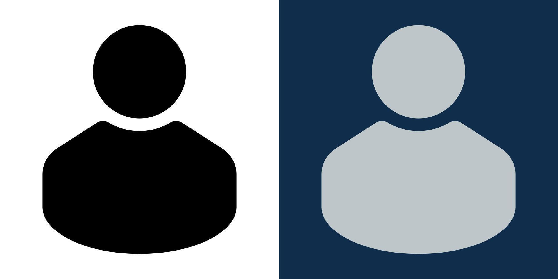 User profile icon in black and gray versions. Simple person avatar symbol for social media, website interface, contact, or login button in minimal flat design, isolated on contrasting backgrounds. vector