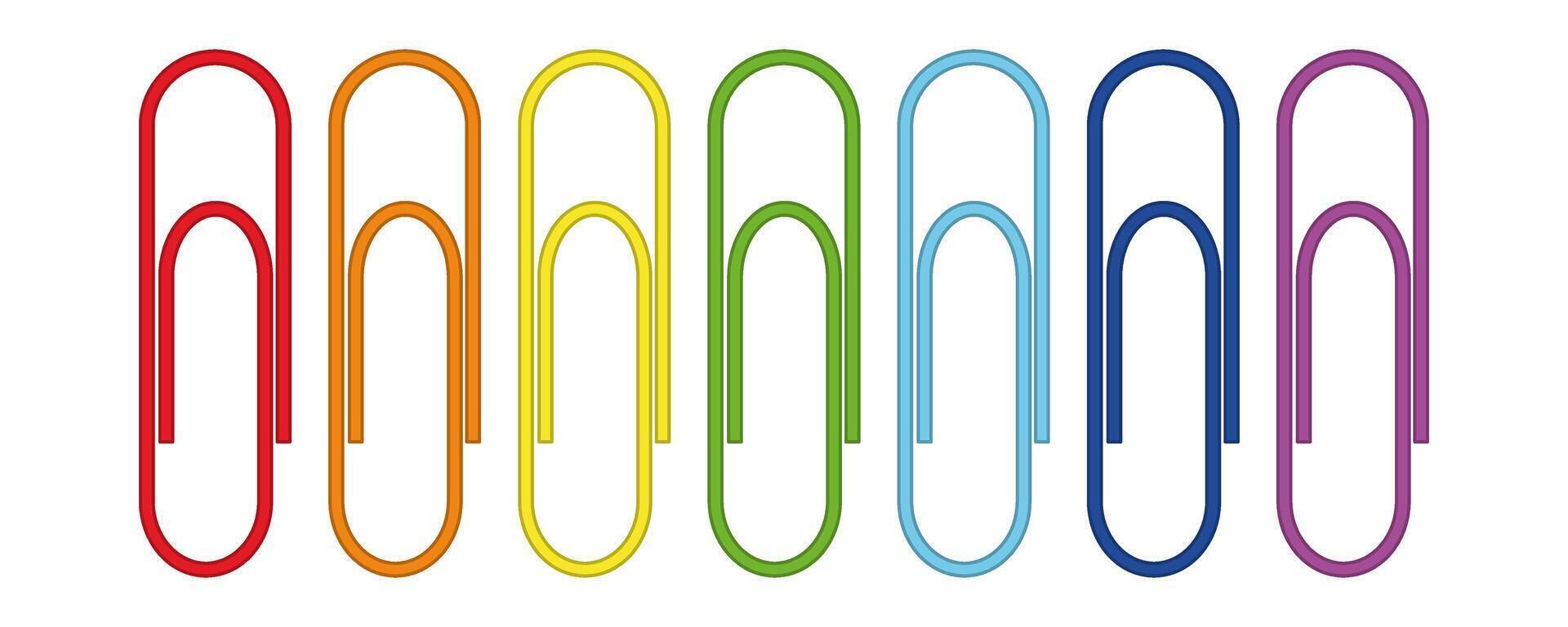 Colorful Rainbow Paper Clips Isolated. Office Supplies, Stationery Concept, Minimal Design for Business and School, Bright Spectrum Colors vector