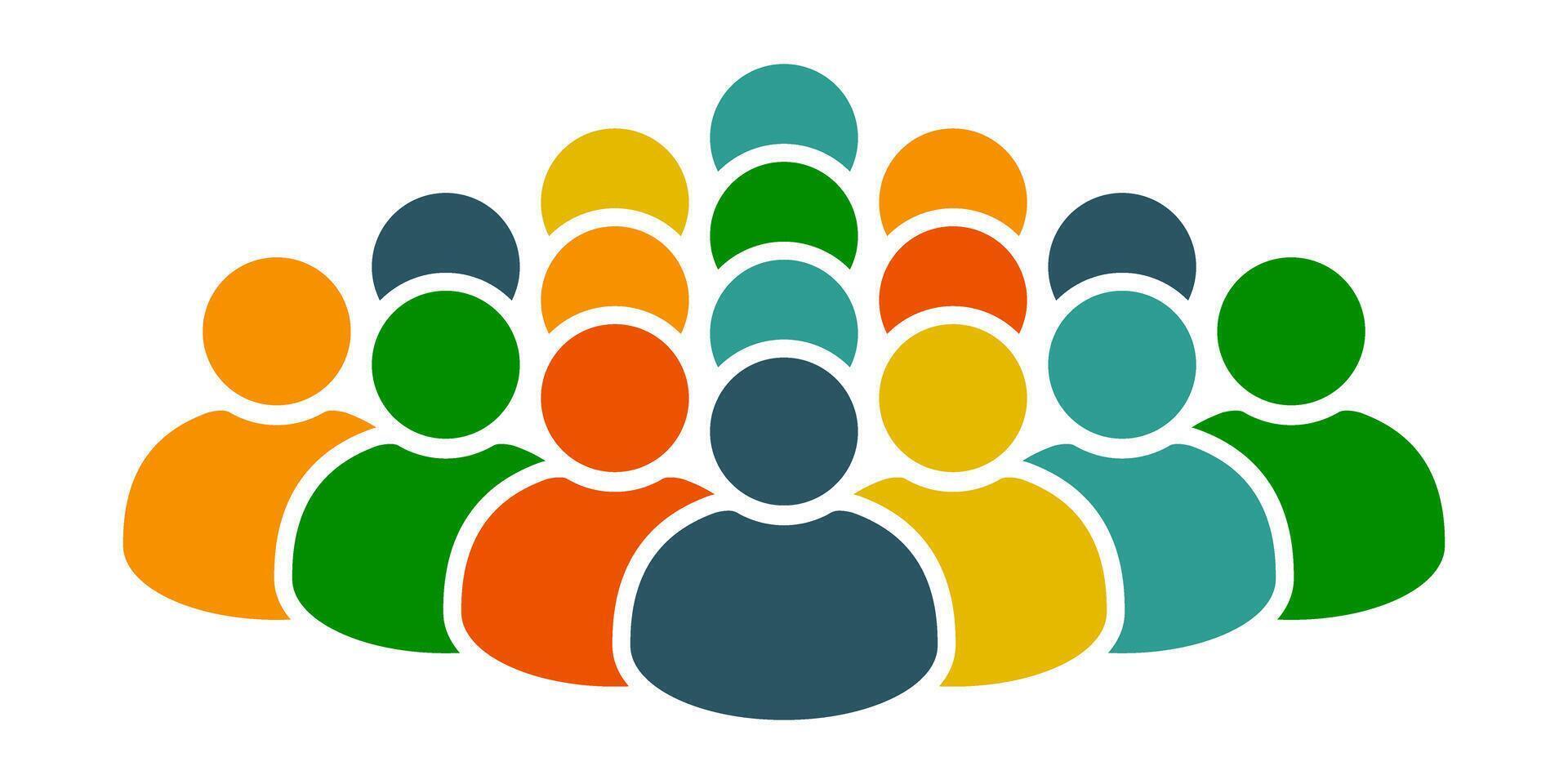 Colorful People Crowd Icon. Diverse Community Group Symbol, Multicolored Team Silhouette Illustration. Symbol of Diversity, Teamwork, Community, and Social Unity. vector