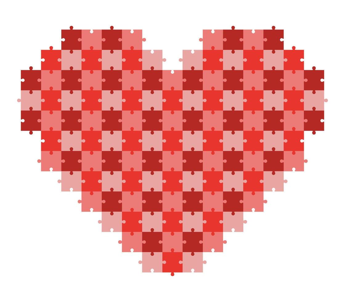 Heart made of red puzzle pieces. illustration of love and unity concept. Symbol of teamwork, support, relationship, autism awareness. vector
