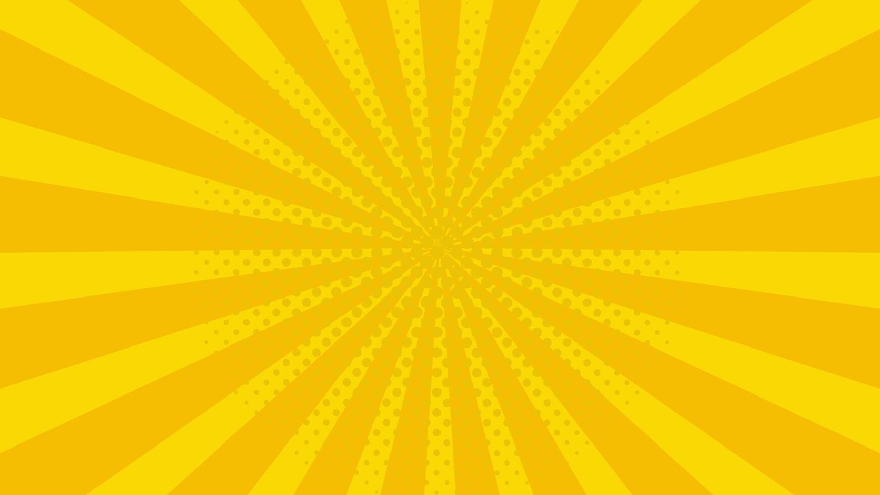 Bright yellow pop art background with comic rays and halftone dots. Sunburst radial lines for sale, retro design, comic book style, explosion, vintage energy theme, or summer banner template. vector