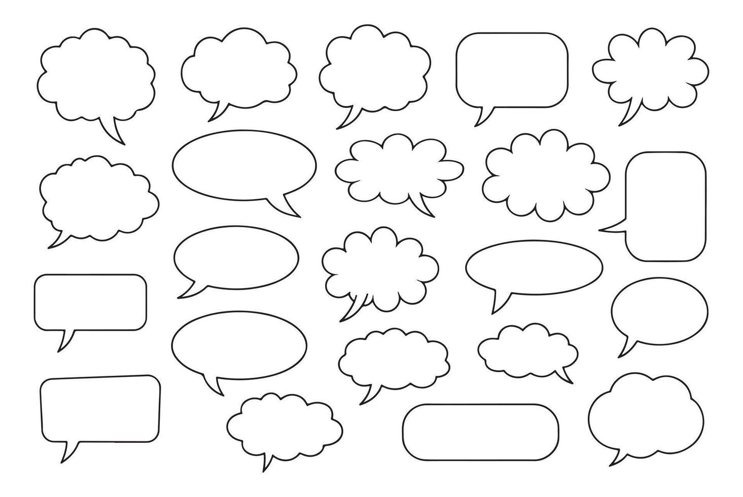 Speech bubble outline icons with different cartoon comic chat and talk shapes vector