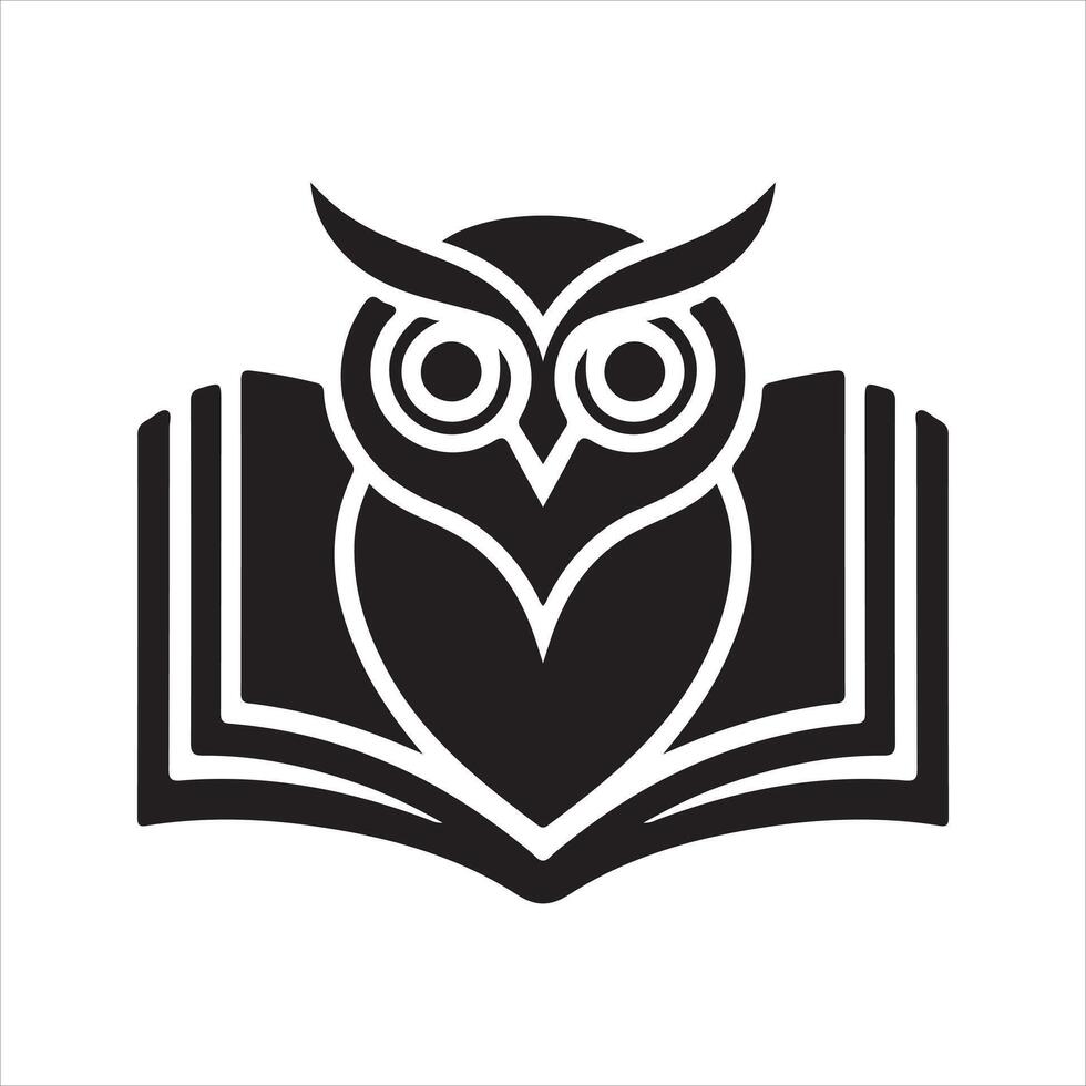 Owl reading book symbol of wisdom knowledge and education in modern black silhouette style vector