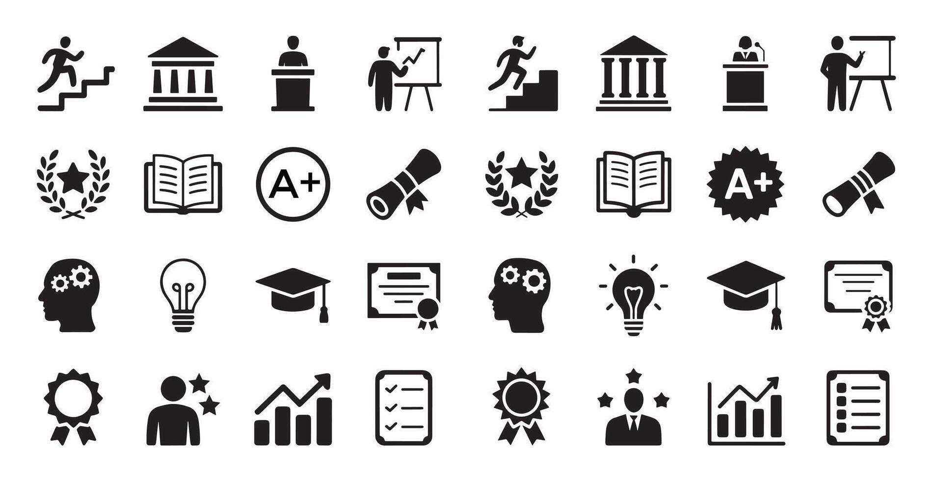 Educational Icons Set, Academic Achievement, Growth, Graduation, Success, Learning Symbols for Education and Professional Designs vector