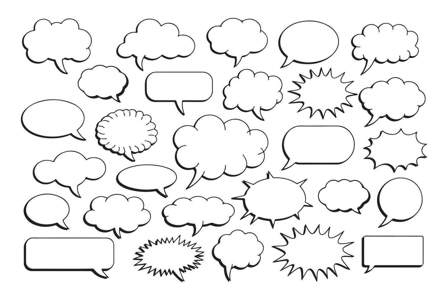 Speech bubble outline set with comic style explosion and cloud talk elements vector