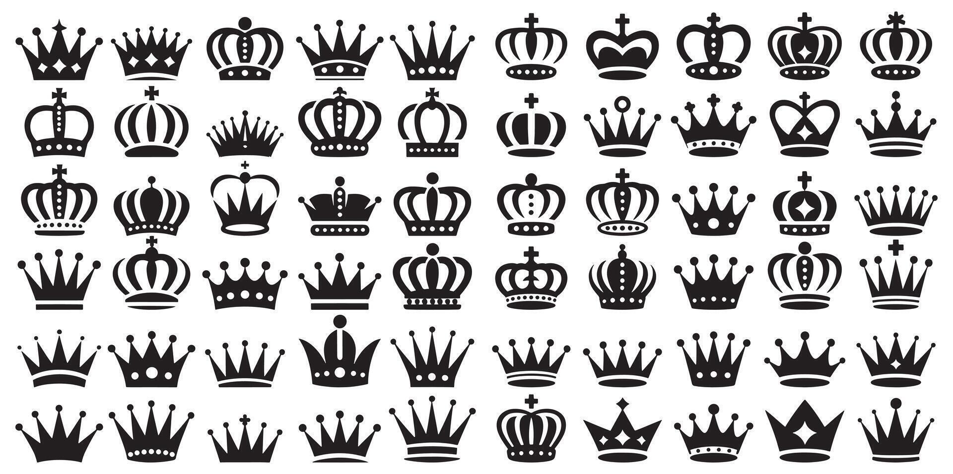 Crown Icons Set, Royalty, Luxury, and Regal Symbols for Prestige and Design vector