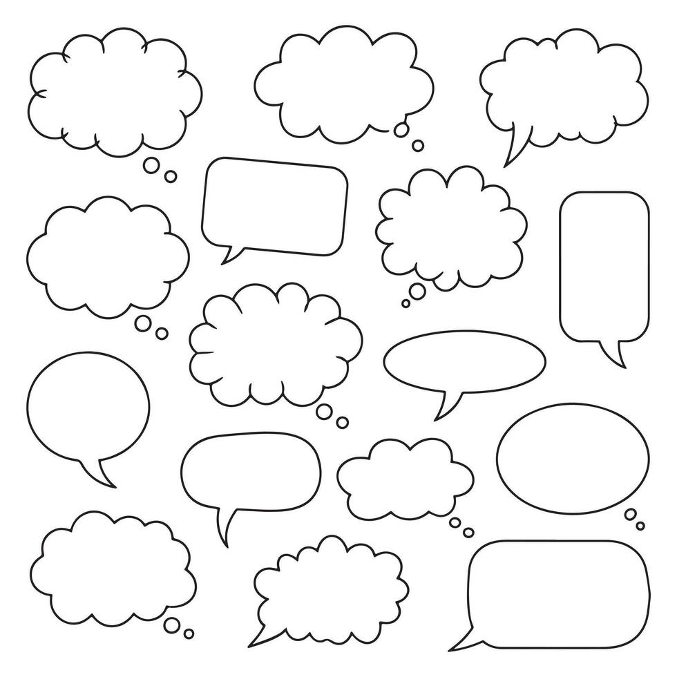 Speech bubble and thought cloud set in hand drawn comic style for chatting and messaging vector