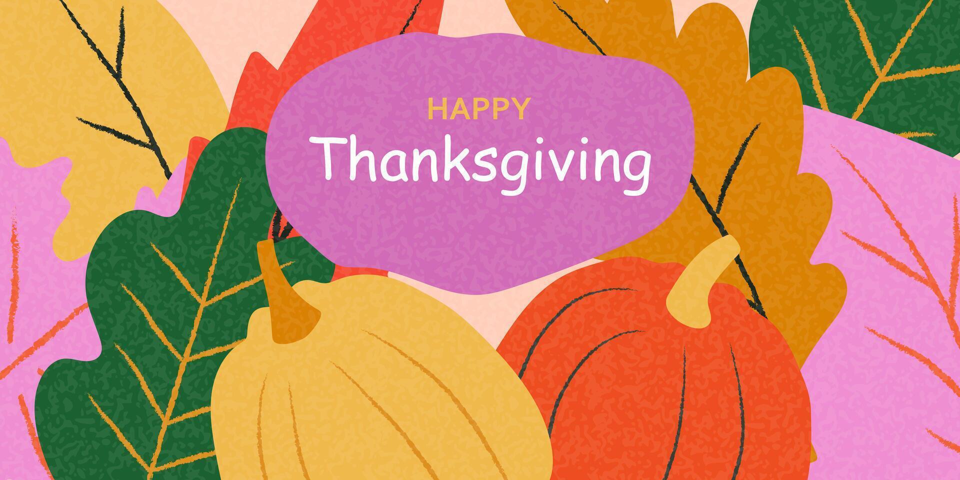 Happy Thanksgiving, autumn season banner with fall decorative elements. Template for holiday greeting card. vector