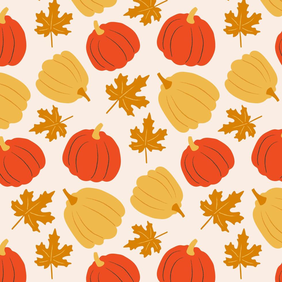 Autumn background with pumpkins and maple leaves. Autumn pattern for fabric, packaging, cover. vector