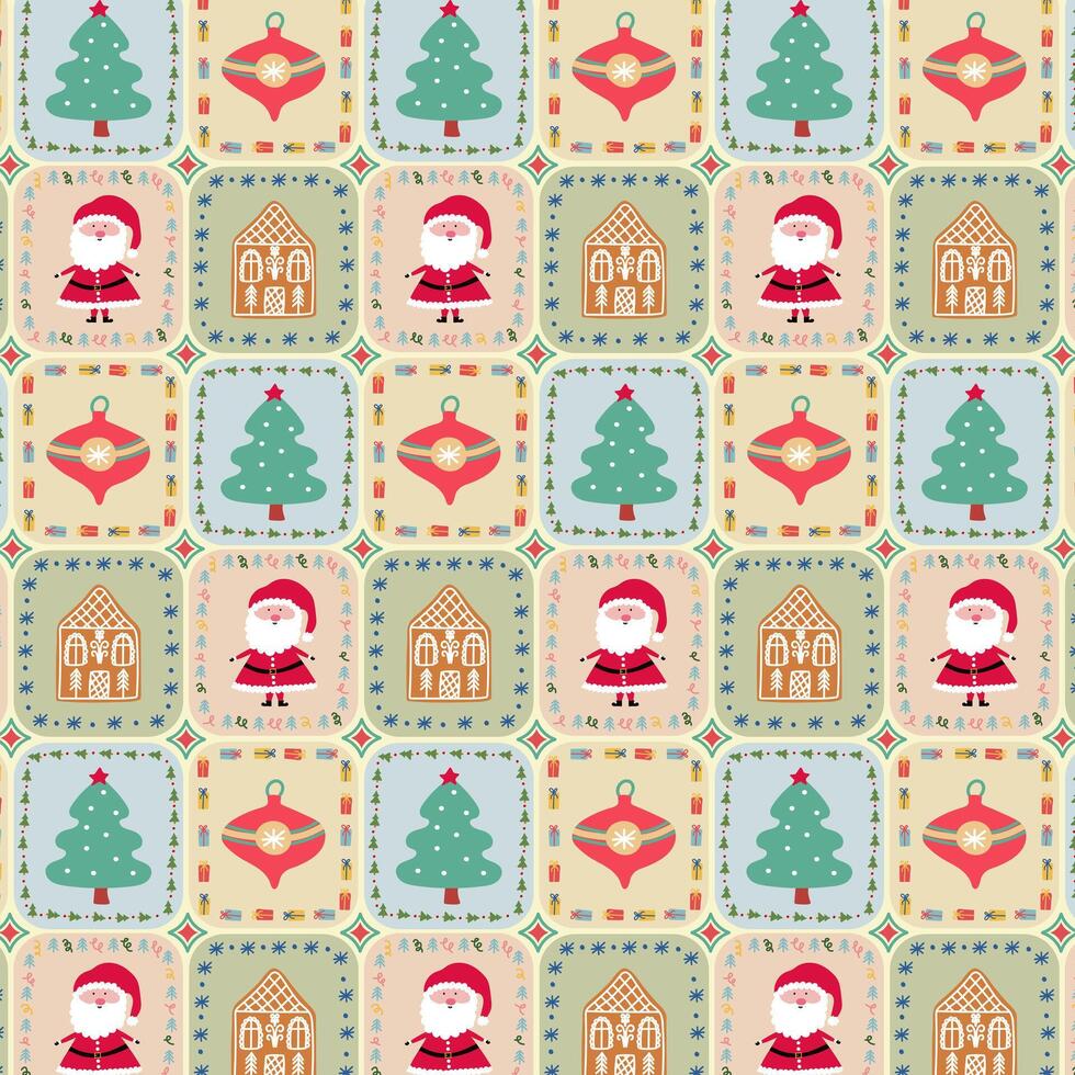 Colorful Christmas pattern with festive icons vector