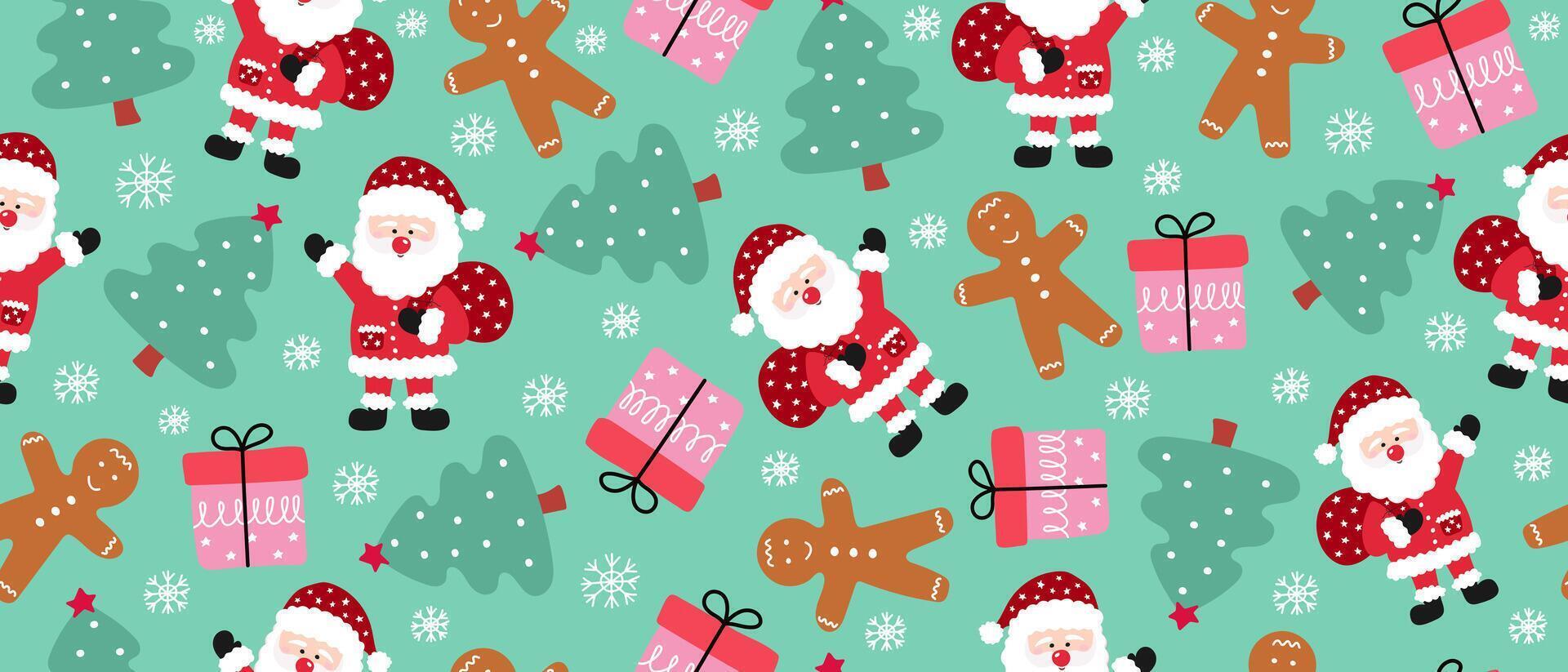 Christmas pattern with Santa and gifts vector