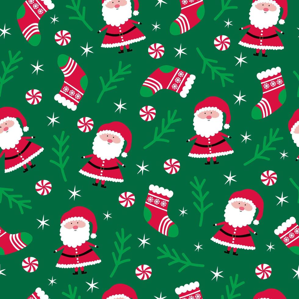 Christmas pattern with Santa and stockings vector