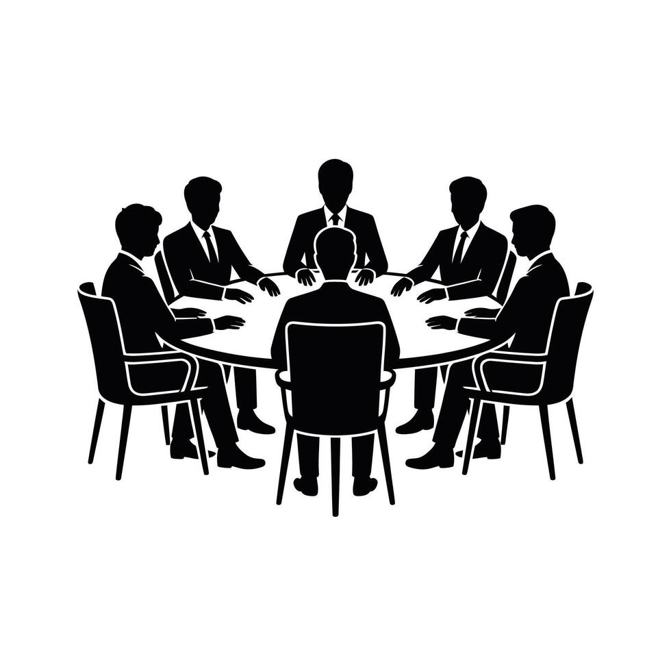 Business meeting around table silhouette vector