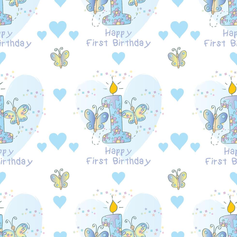 Birthday pattern with candle and butterflies vector
