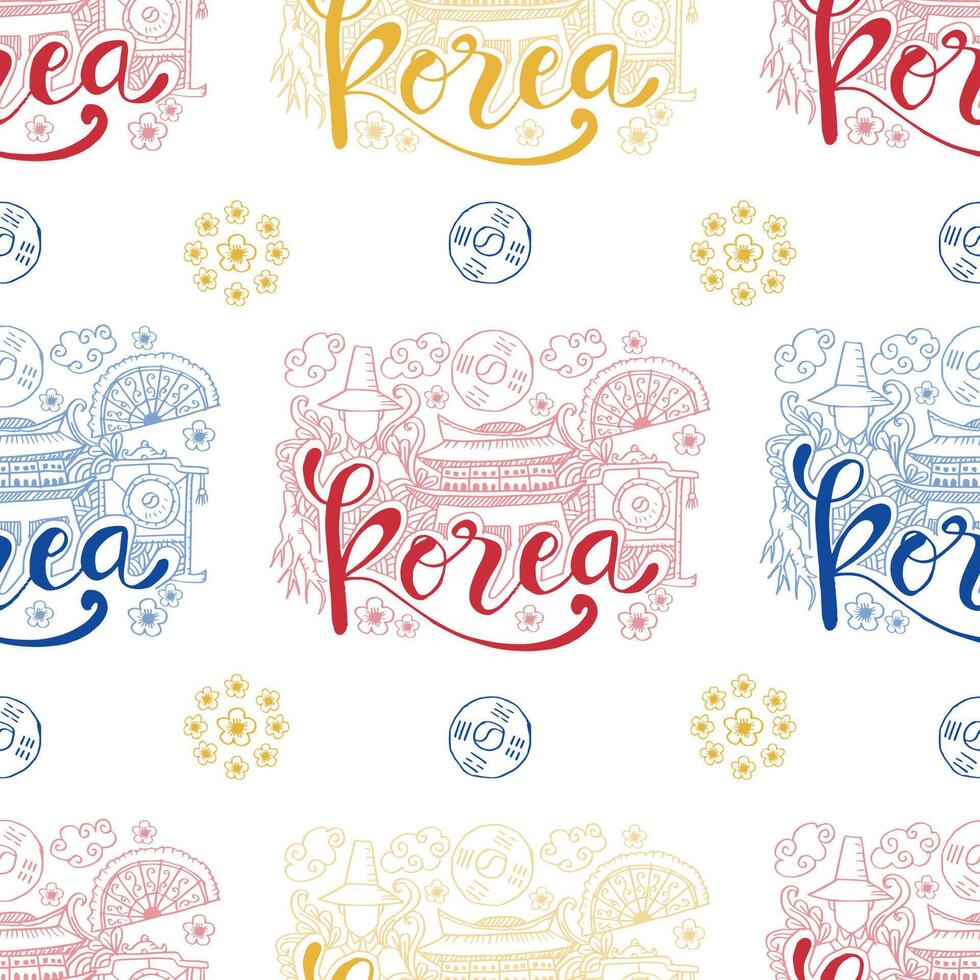 Seamless pattern with symbols of korea. vector