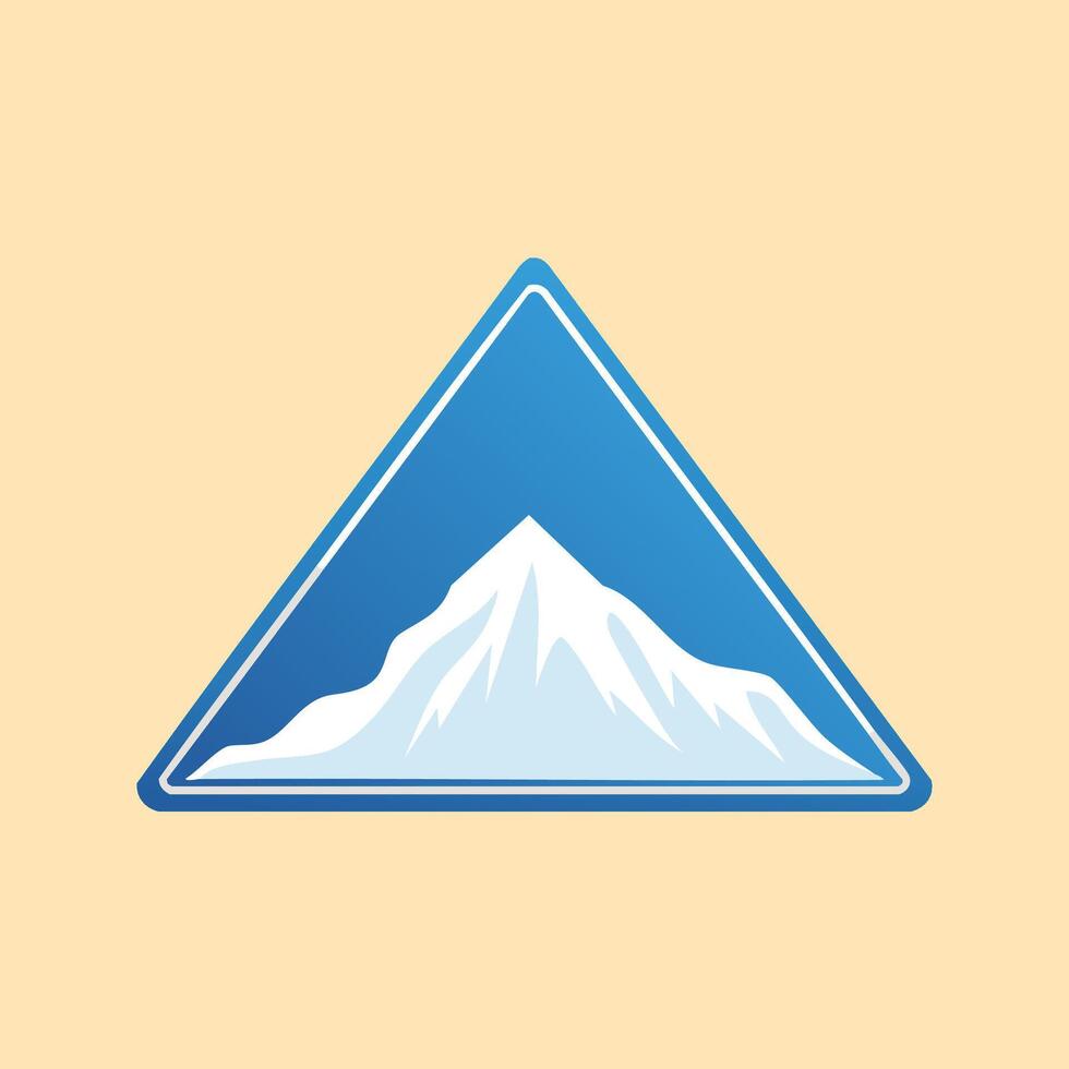 Stylized Snowy Mountain Peak within a Blue Triangle Badge vector