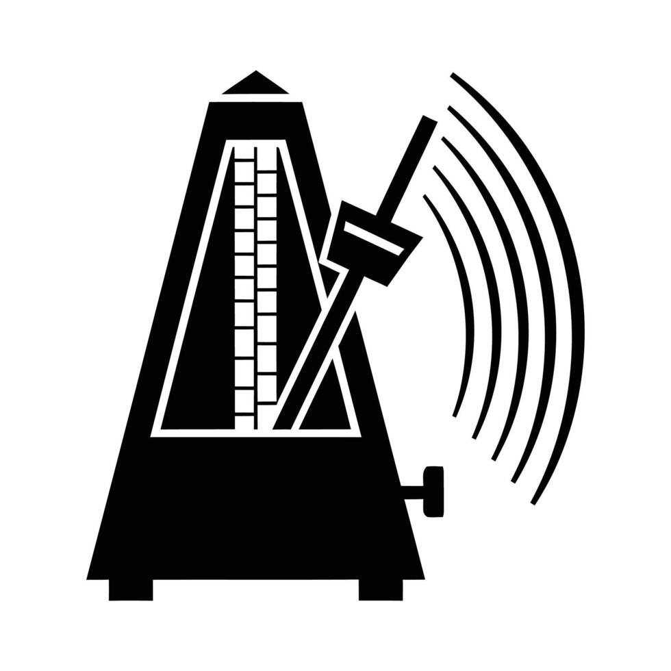 Black and White Metronome Illustration with Swinging Arm and Sound Waves. vector