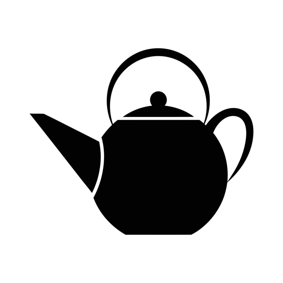 Simple Black Teapot Silhouette with Handle Spout and Lid Knob. vector