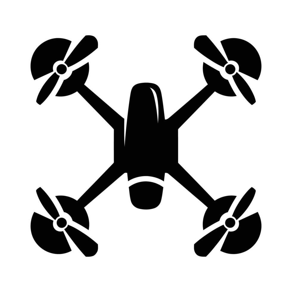 Black Drone Silhouette with Four Propellers and XShaped Frame Design. vector
