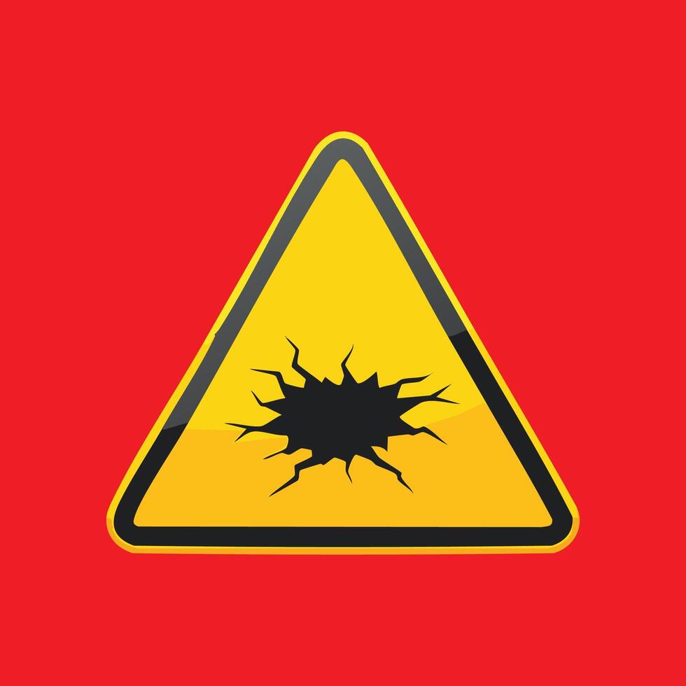 Hazard warning sign with a jagged black hole in a yellow triangle vector