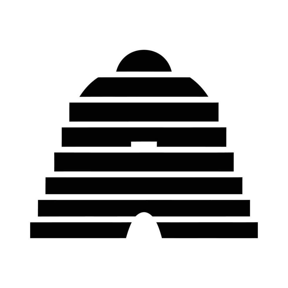 Black and White Stylized Beehive Icon Geometric Layers and Entrance. vector