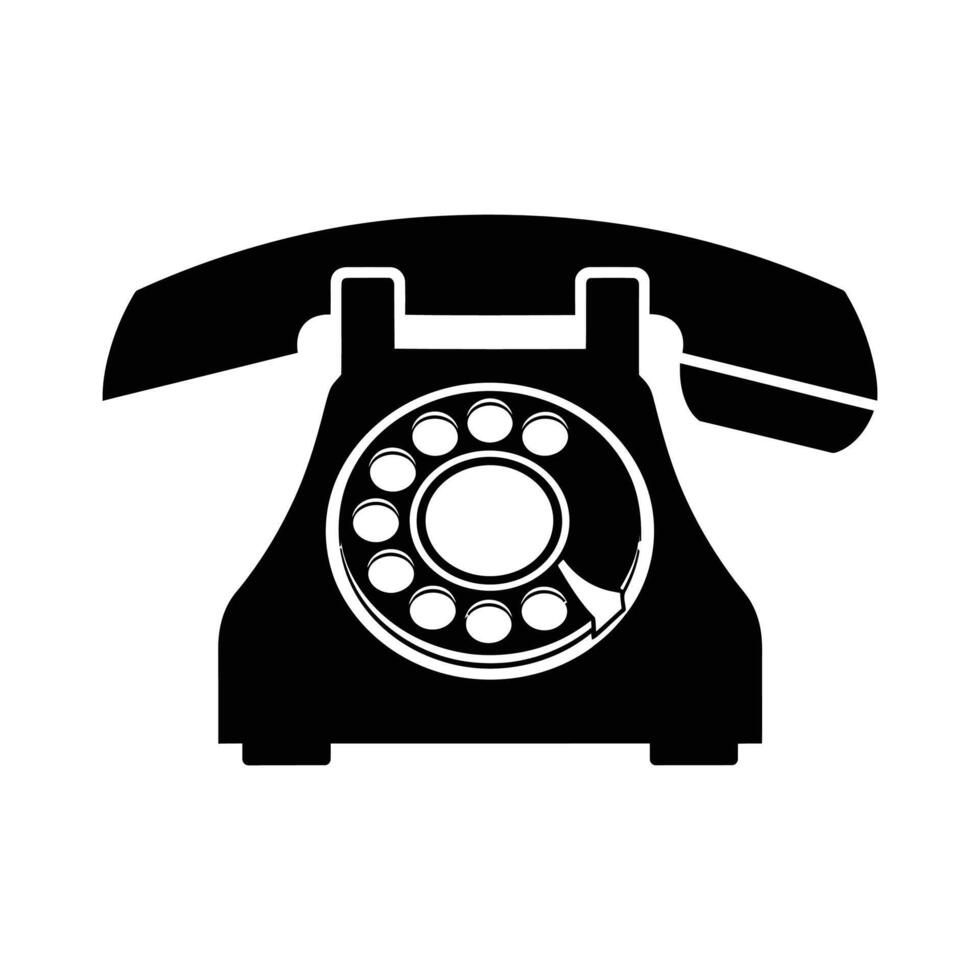 Vintage Rotary Dial Telephone Icon Black Silhouette Classic Design. vector