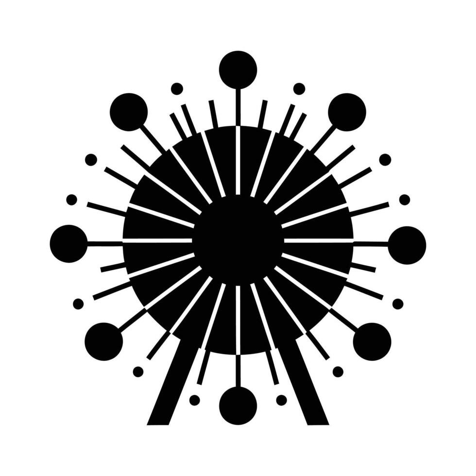 Black Ferris Wheel Silhouette with Radial Spokes and Circular Accents. vector