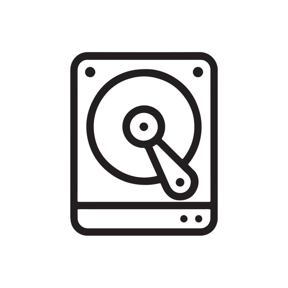 Minimal black and white hard drive icon with bold outline perfect for storage device data backup digital hardware tech interface and computer equipment themed graphic design vector