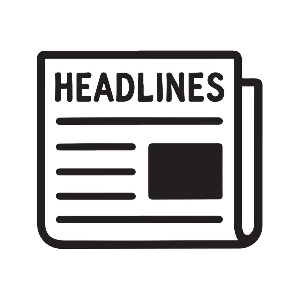 Minimal black and white newspaper icon with bold headline design perfect for press news article journal media publishing blog content update and editorial related graphics vector