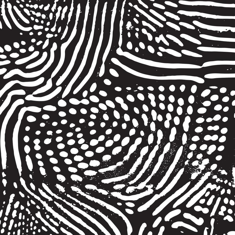 Abstract black and white texture with dynamic dots and curved stripes ideal for modern prints, posters, digital art, grunge patterns, and bold creative design backgrounds vector