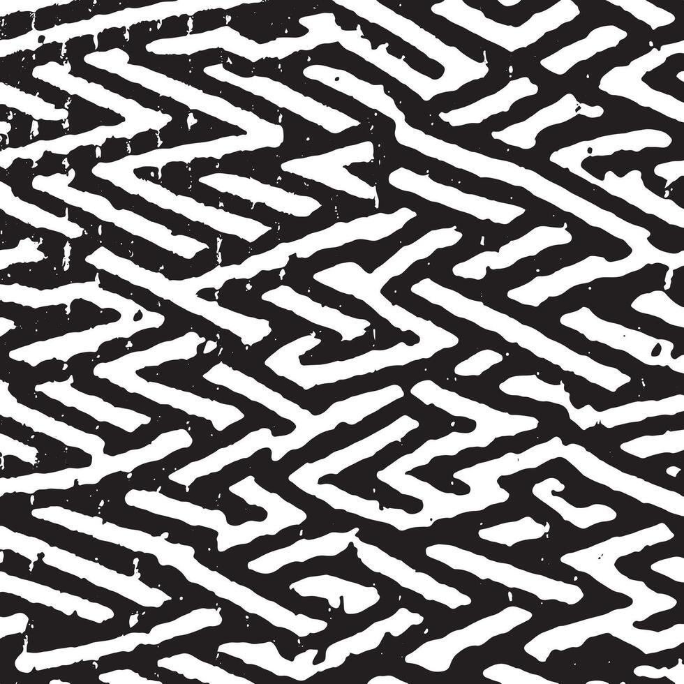 Hand-drawn black and white maze style pattern with distressed texture perfect for digital art, backgrounds, abstract prints, posters, textiles, and modern graphic projects. vector